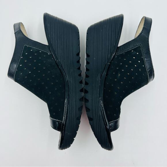 FLY London Yile Black Perforated Leather Peep Toe Platform Wedge Sandal Size 8 - Picture 5 of 14